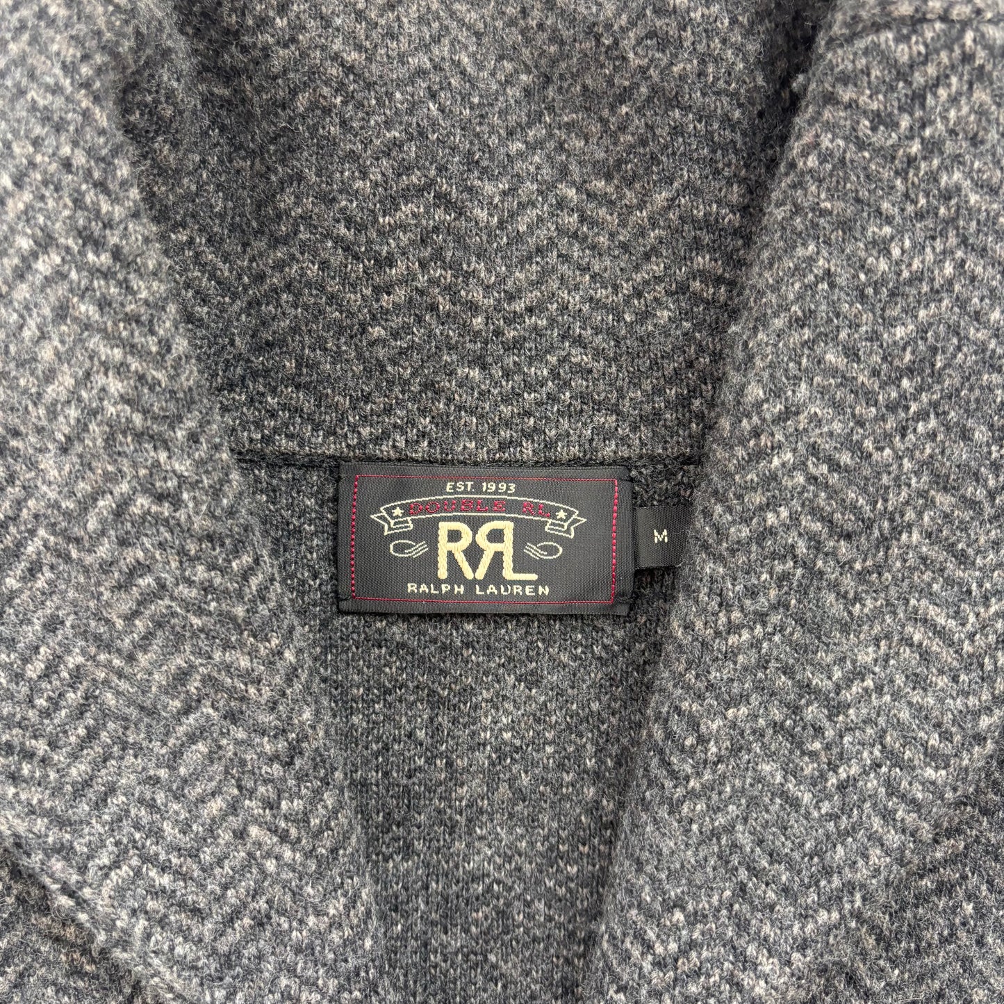RRL Grey Herringbone Wool Shawl-Collar Cardigan - M