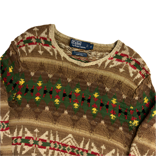 Brown Aztec Hand Knit Southwestern Sweater - S