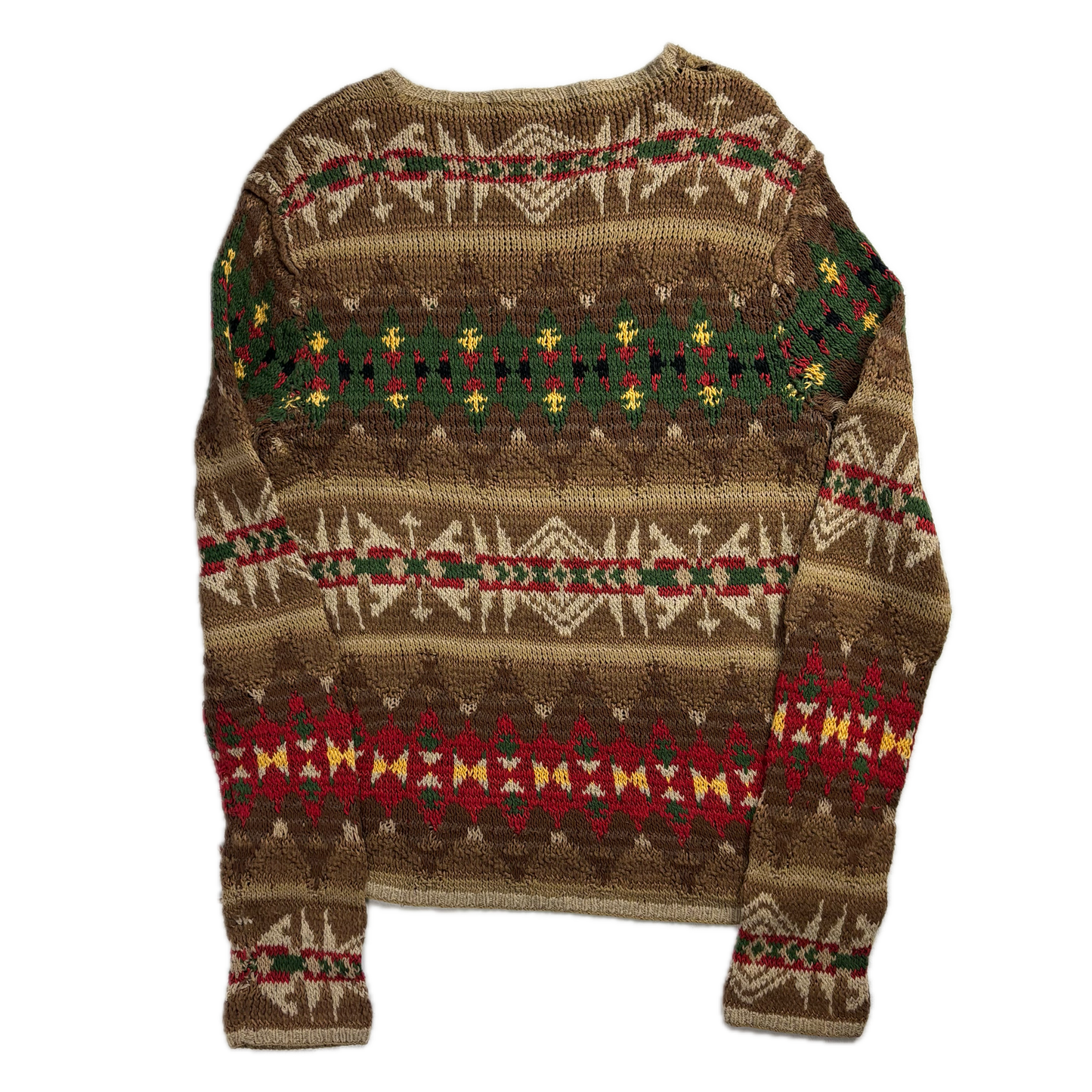 Brown Aztec Hand Knit Southwestern Sweater - S
