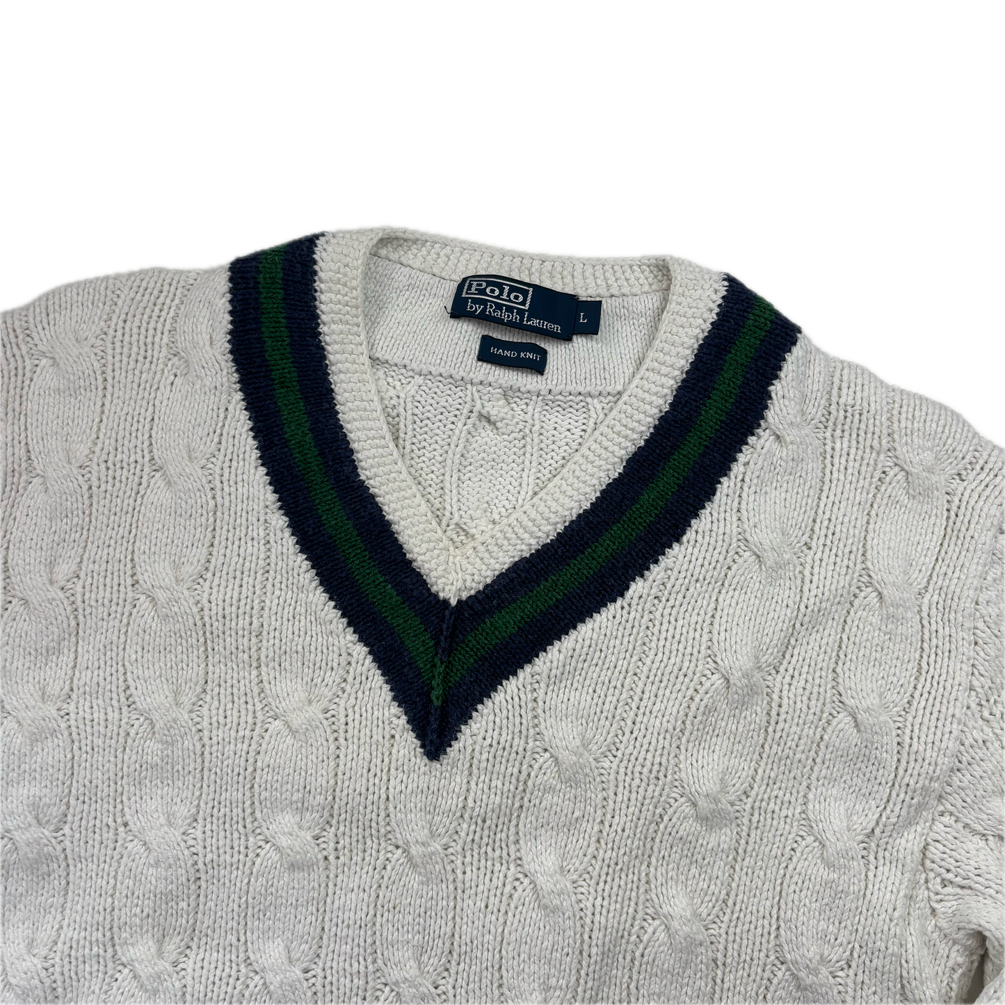 Ivory Cricket Jumper Hand Knit Cableknit (Linen Cotton)- L