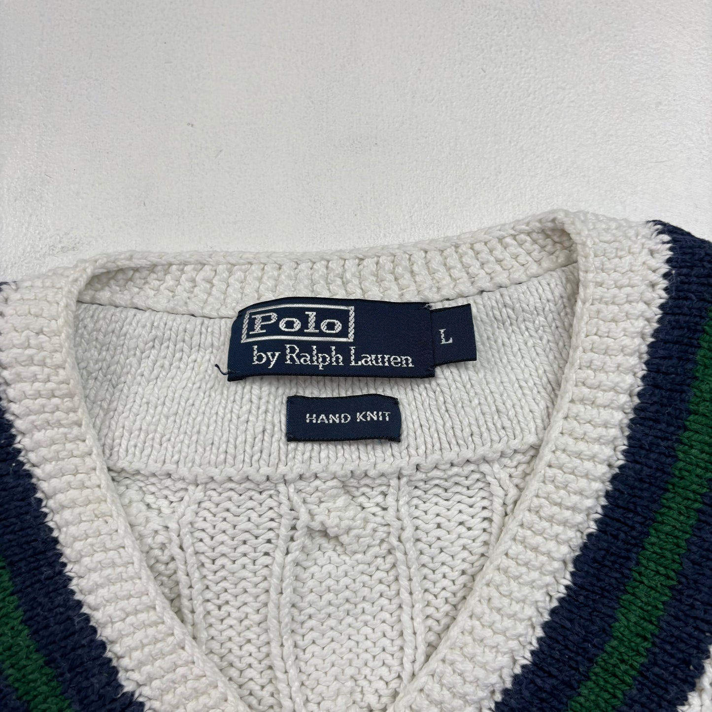 Ivory Cricket Jumper Hand Knit Cableknit (Linen Cotton)- L