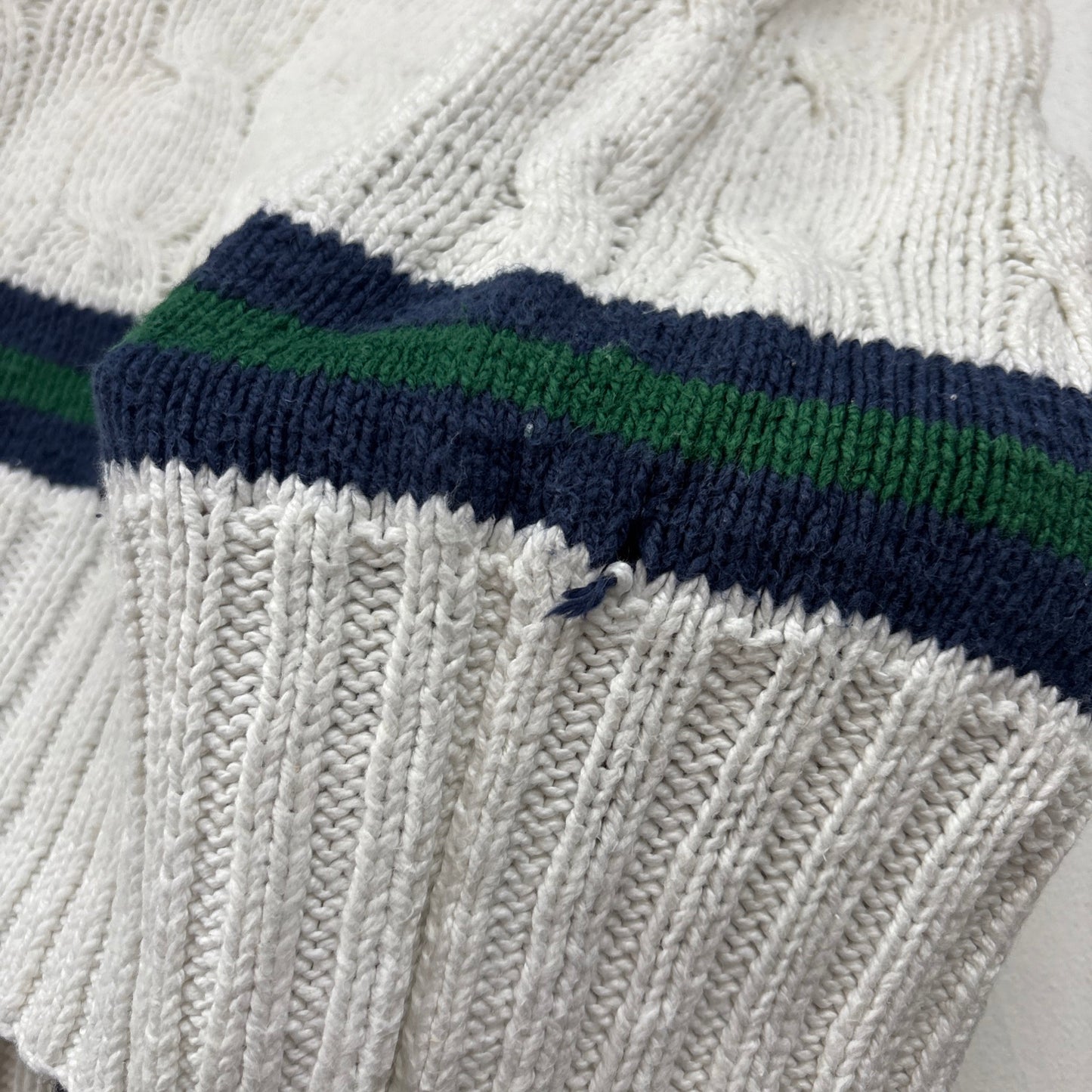 Ivory Cricket Jumper Hand Knit Cableknit (Linen Cotton)- L