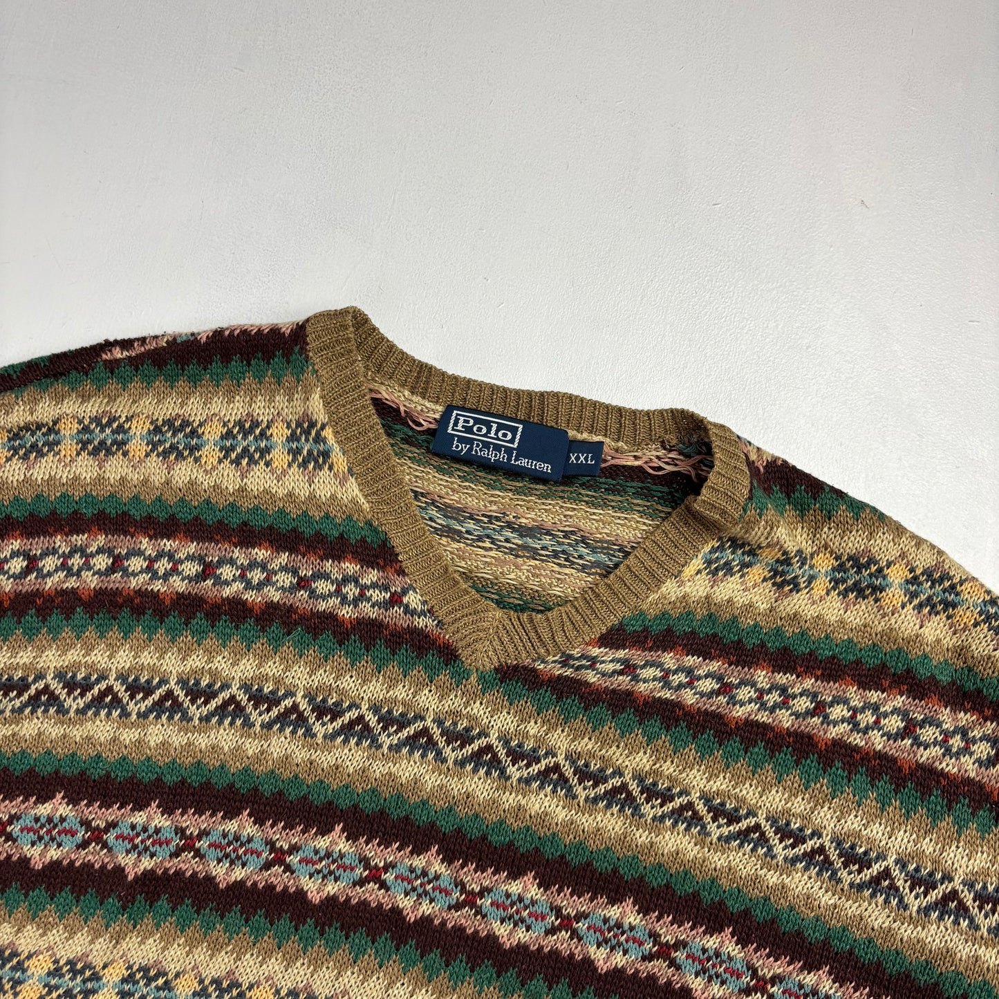Polo Ralph Lauren Fairisle Jumper V-Neck Sweater (Silk Linen) - XXL