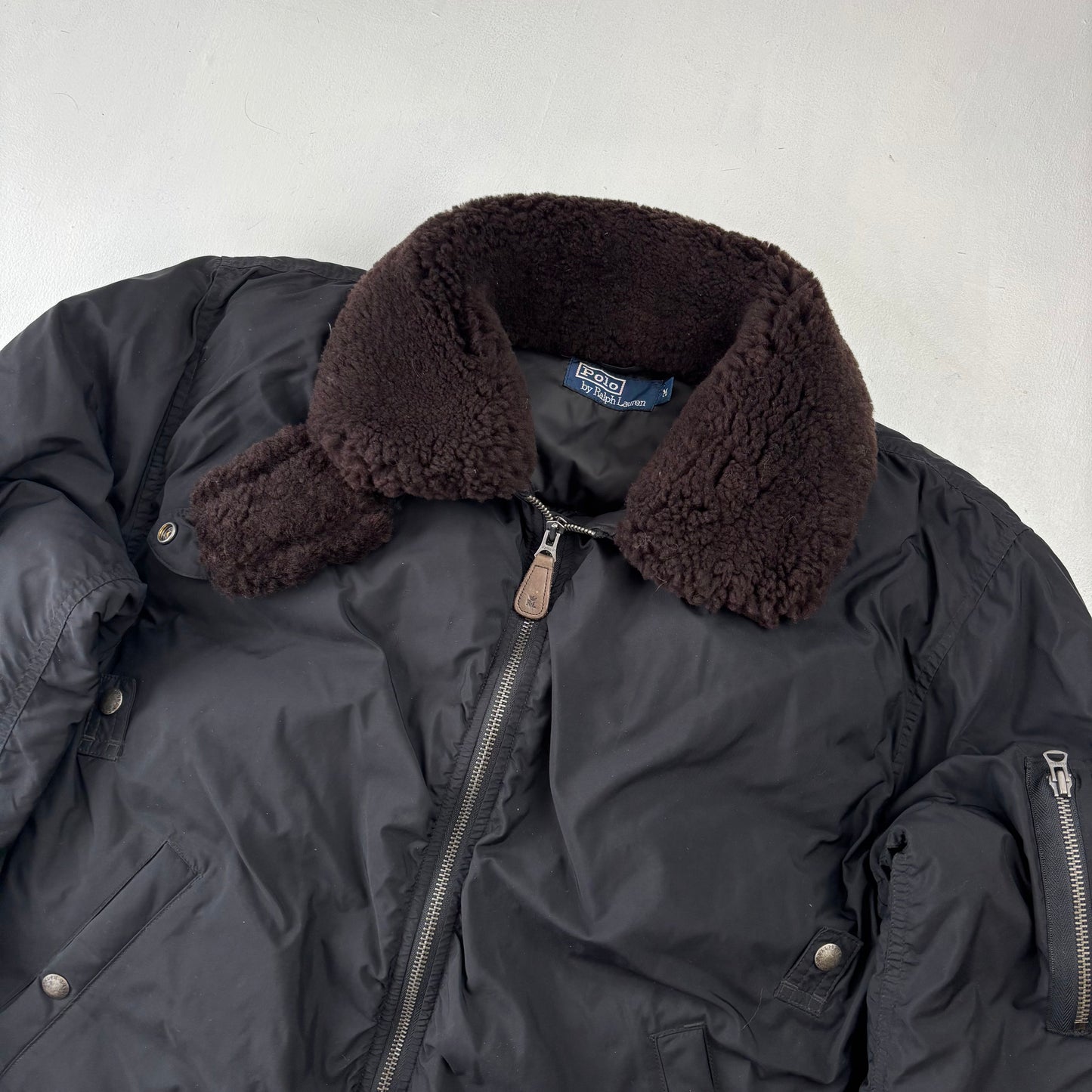 Polo Ralph Lauren Lambswool Collar Black Bomber Jacket - M