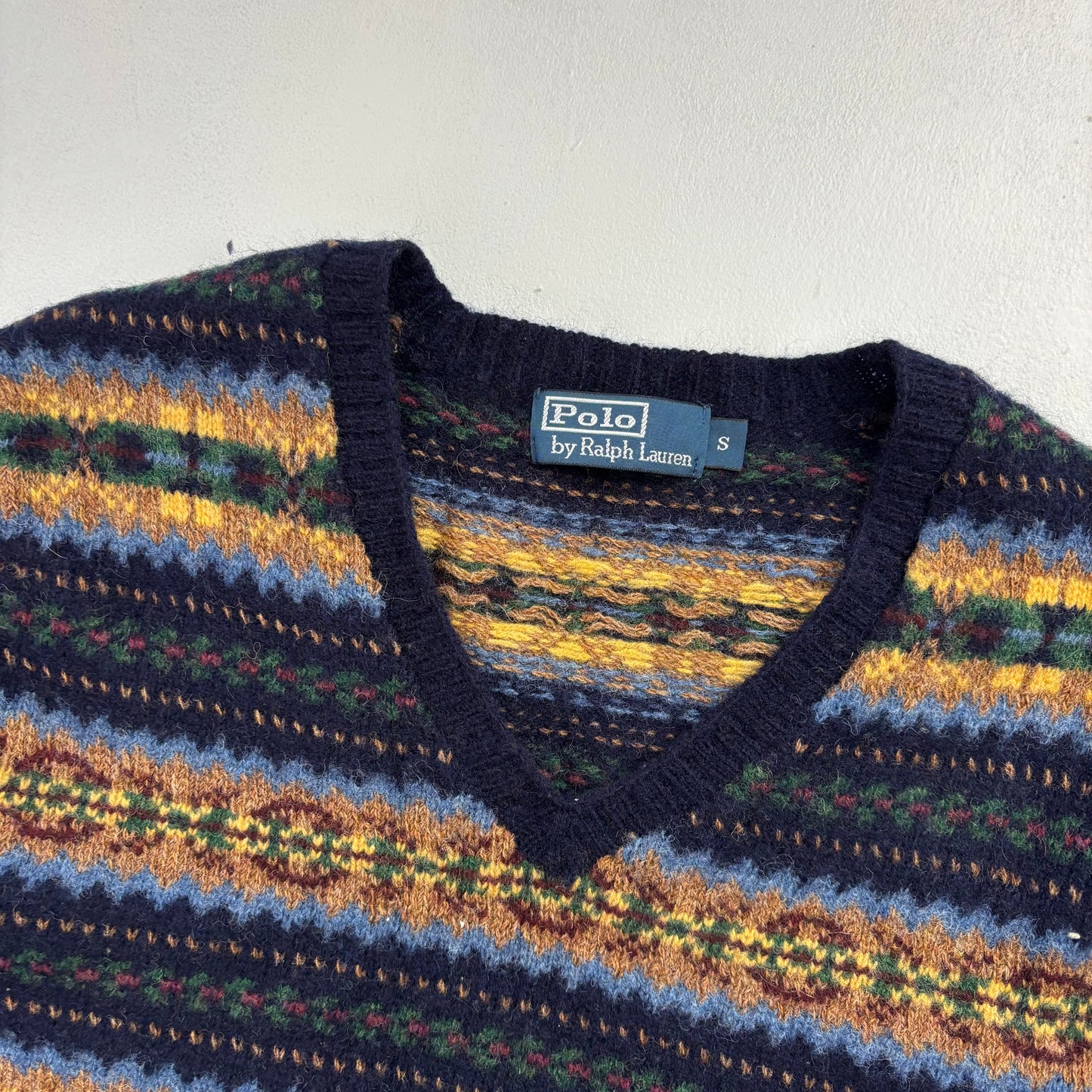 Fairisle Jumper V-Neck Sweater (Wool) - S