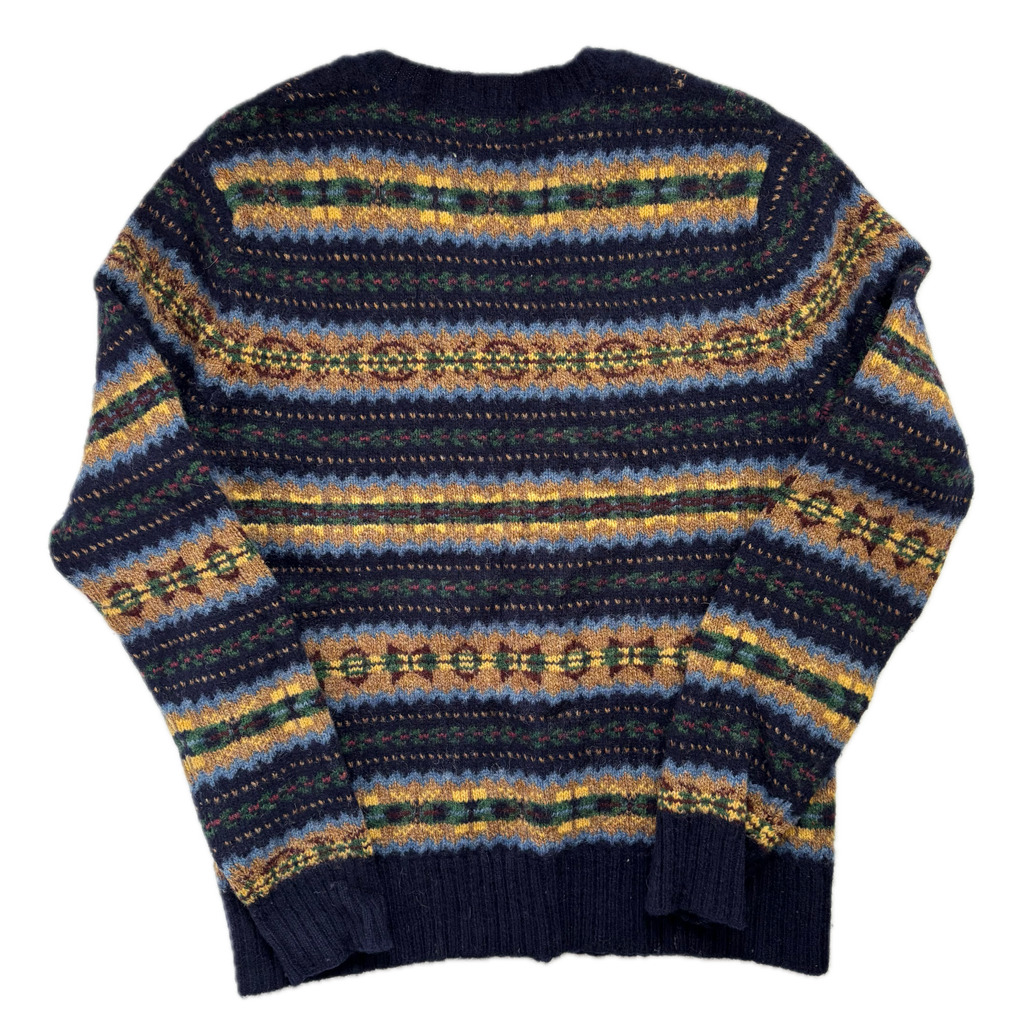 Fairisle Jumper V-Neck Sweater (Wool) - S
