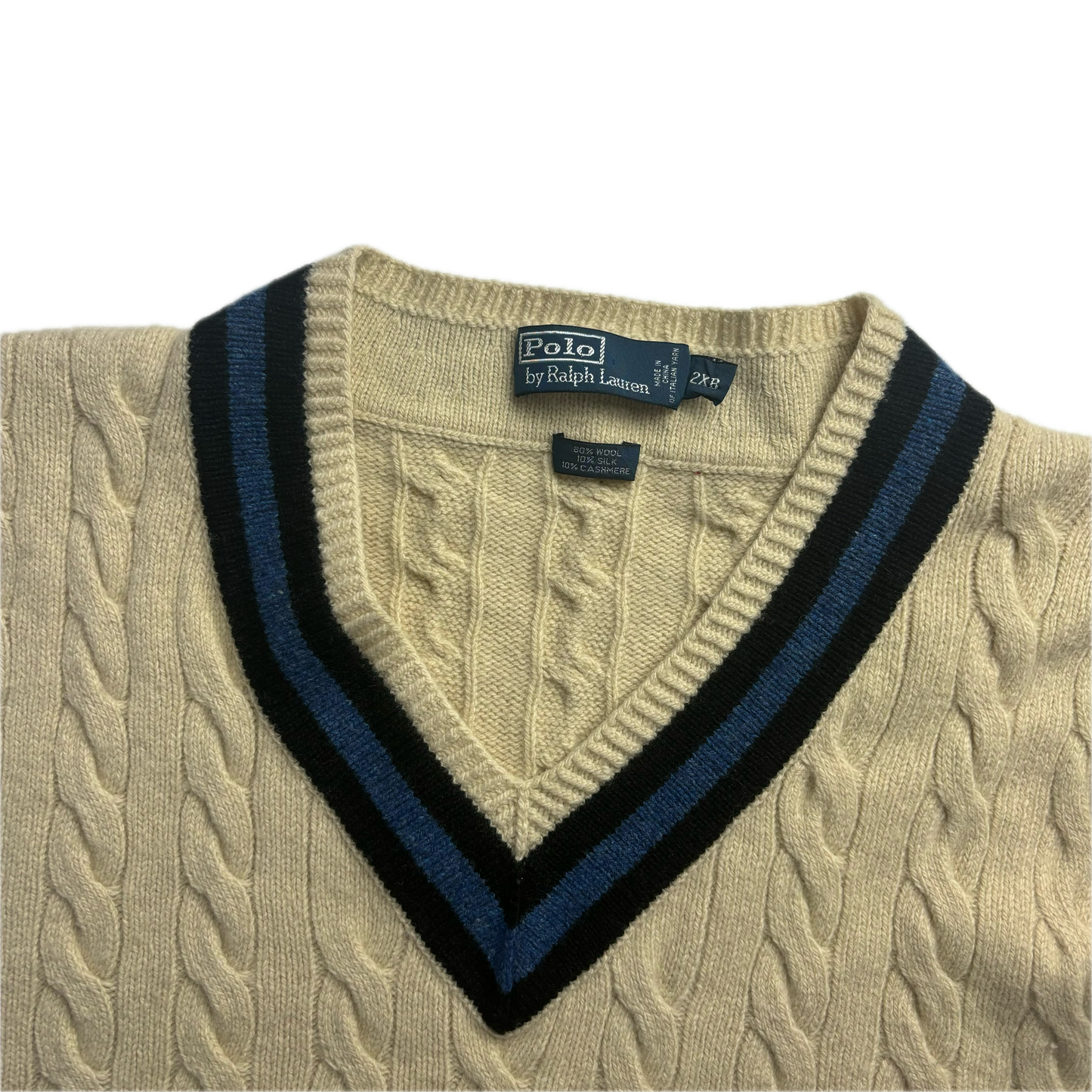 Ivory Cricket Vest Tennis Cableknit (Wool Silk Cashmere) - 2XB
