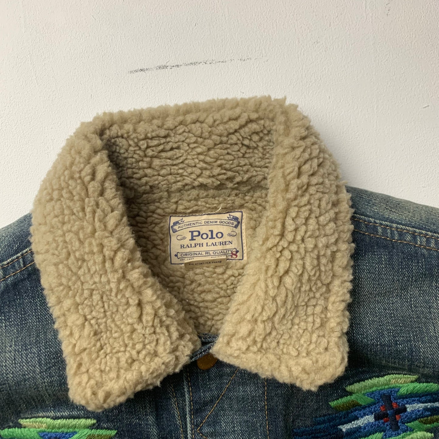 Denim Aztec Sherpa Lined Jacket - S