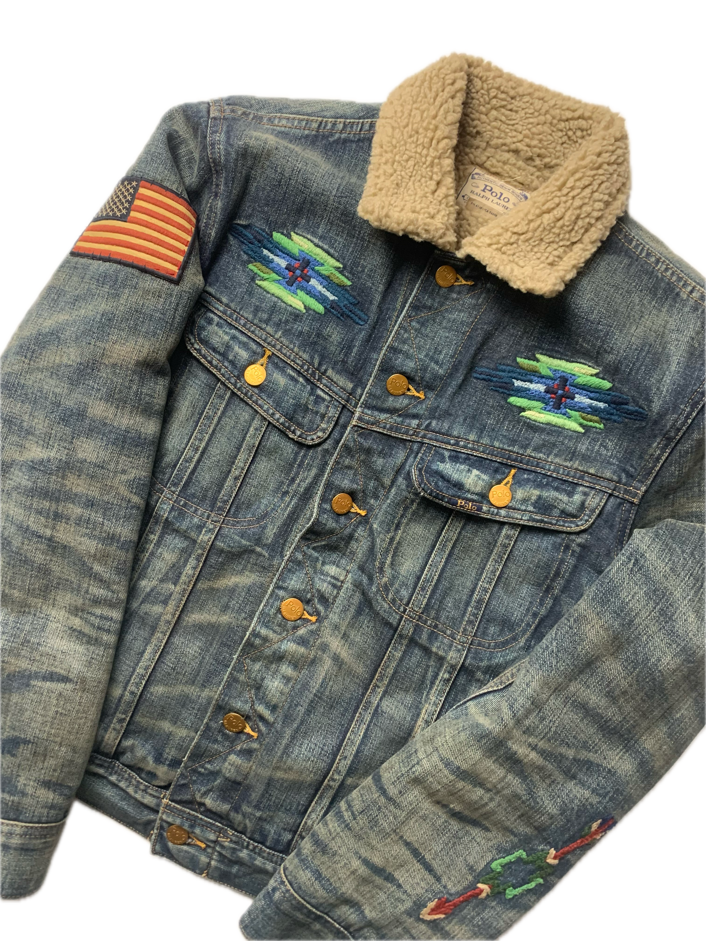 Denim Aztec Sherpa Lined Jacket - S