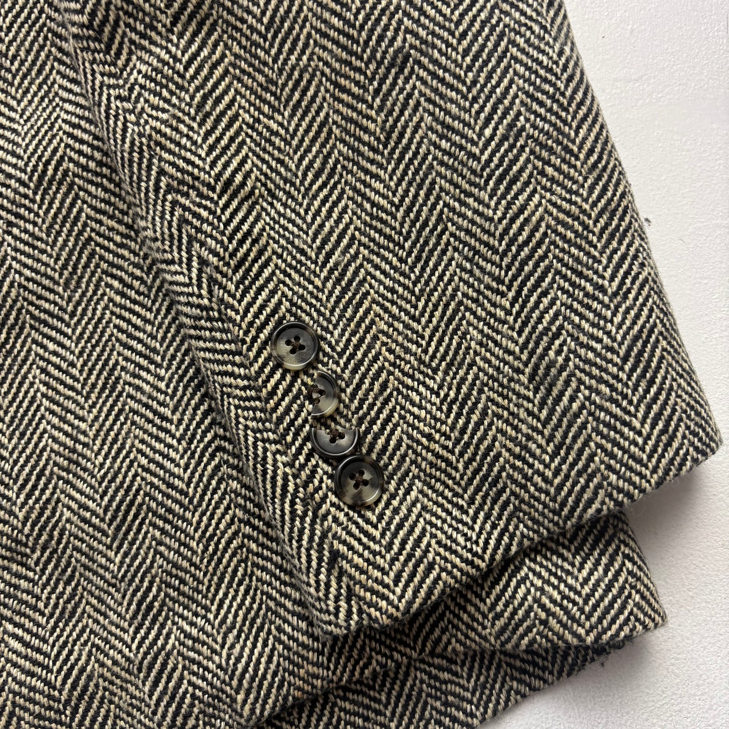 Grey Herringbone Blazer Sports Coat (Linen Silk Wool) - 44R
