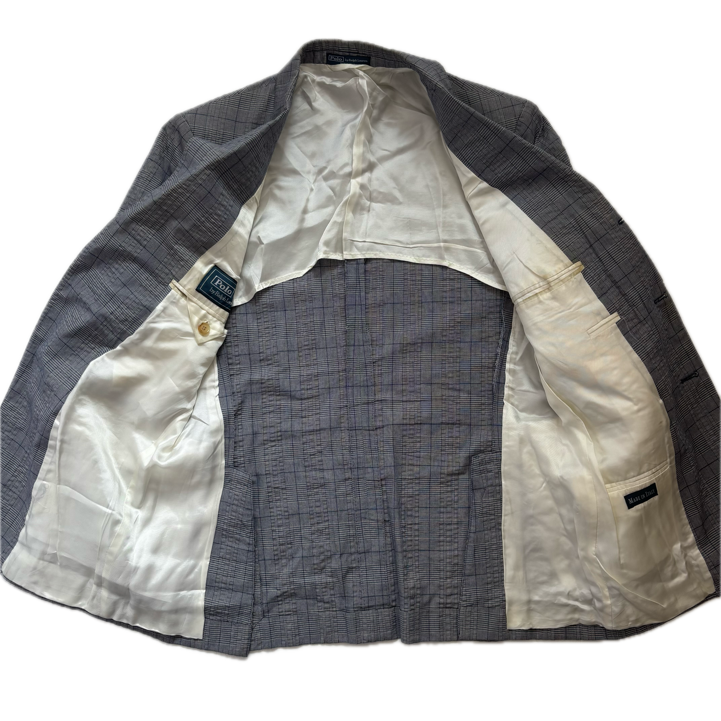 Glen Plaid Grey Blue Check Suit Blazer (Cotton) - 40R