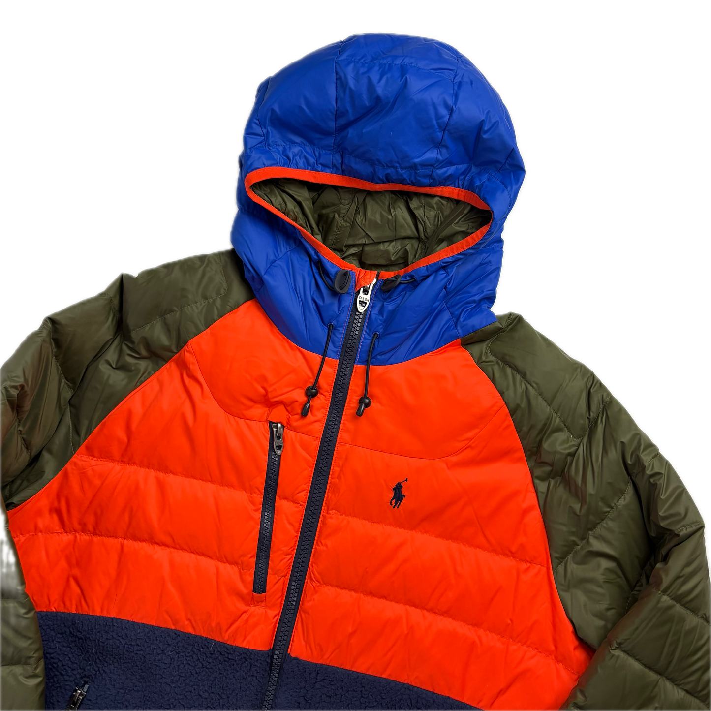 Orange Navy Blue Green Fleece Hybrid Puffer Jacket - L