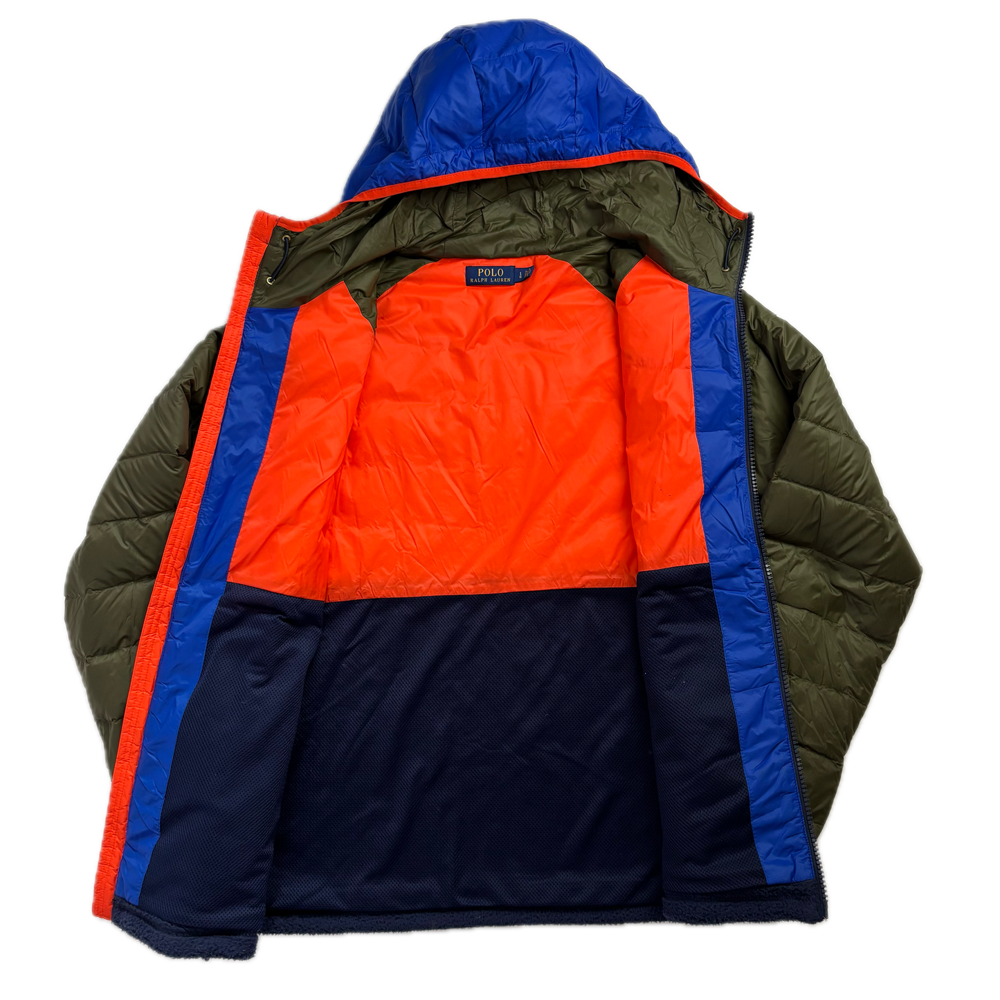 Orange Navy Blue Green Fleece Hybrid Puffer Jacket - L