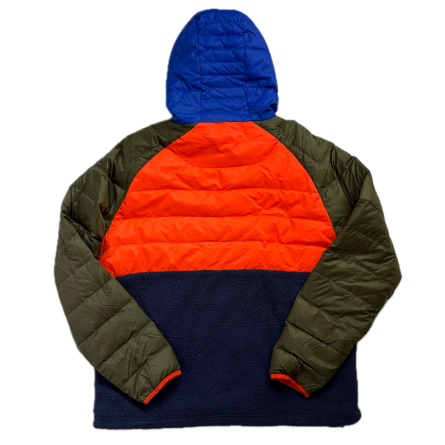 Orange Navy Blue Green Fleece Hybrid Puffer Jacket - L