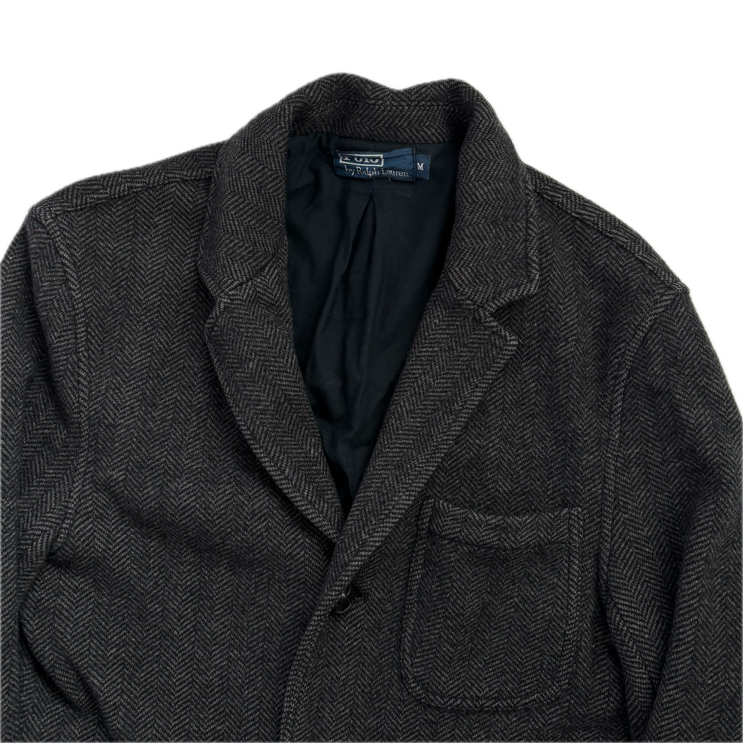 Dark Grey Herringbone Blazer (Wool) - M