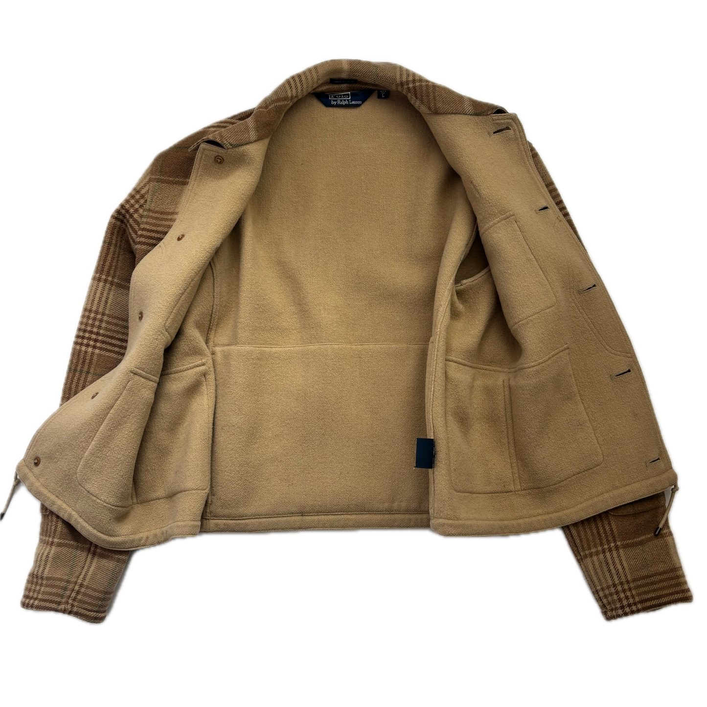 Polo Ralph Lauren Beige Brown Plaid Utility Coat (Wool) - L