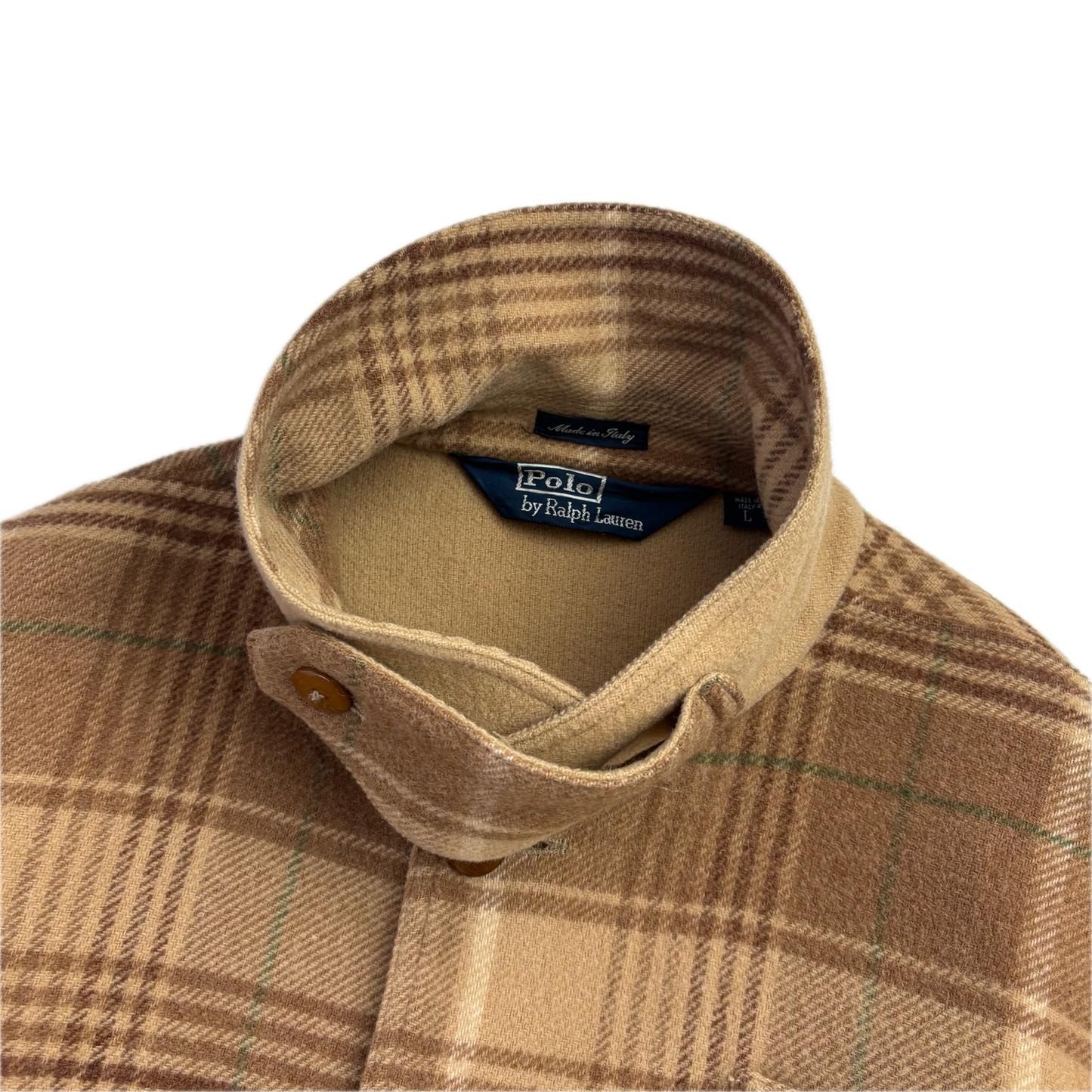 Polo Ralph Lauren Beige Brown Plaid Utility Coat (Wool) - L