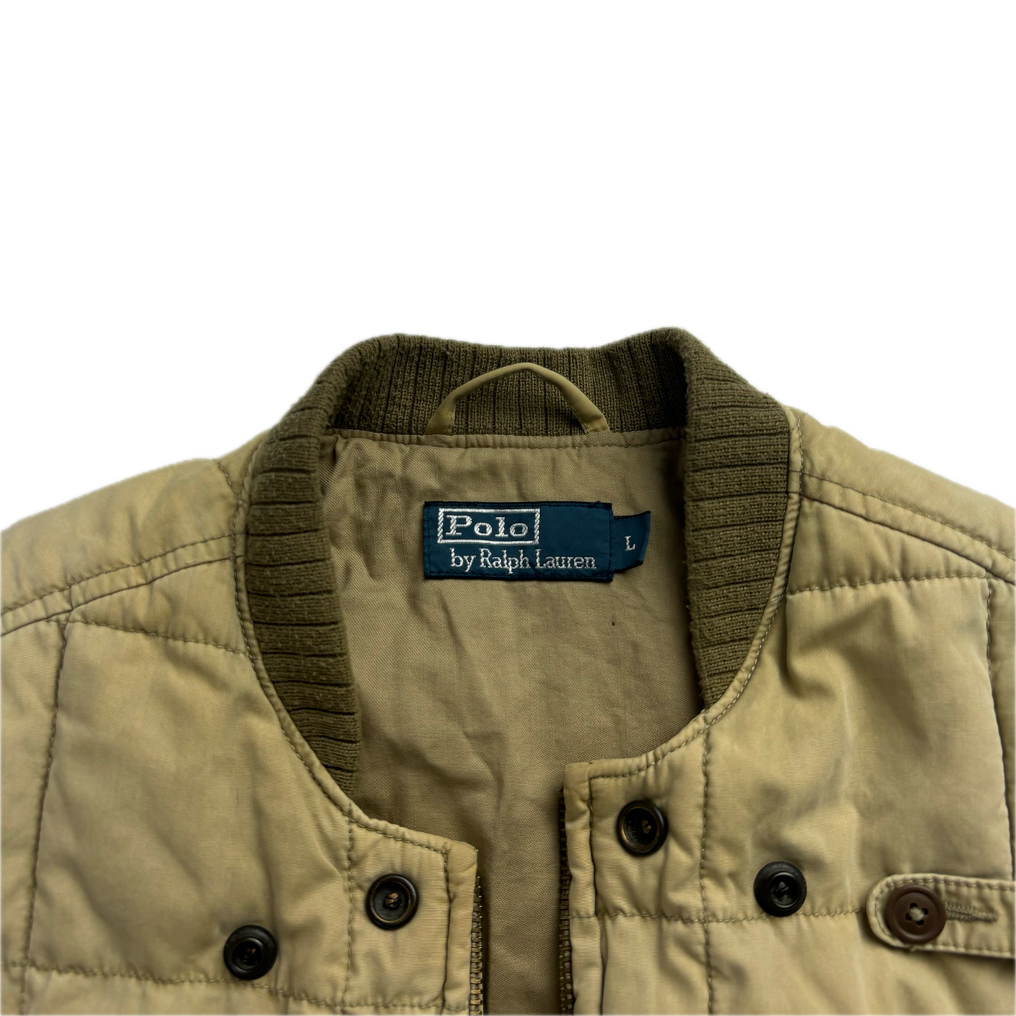 Beige Quilted Puffer Vest Gilet - L