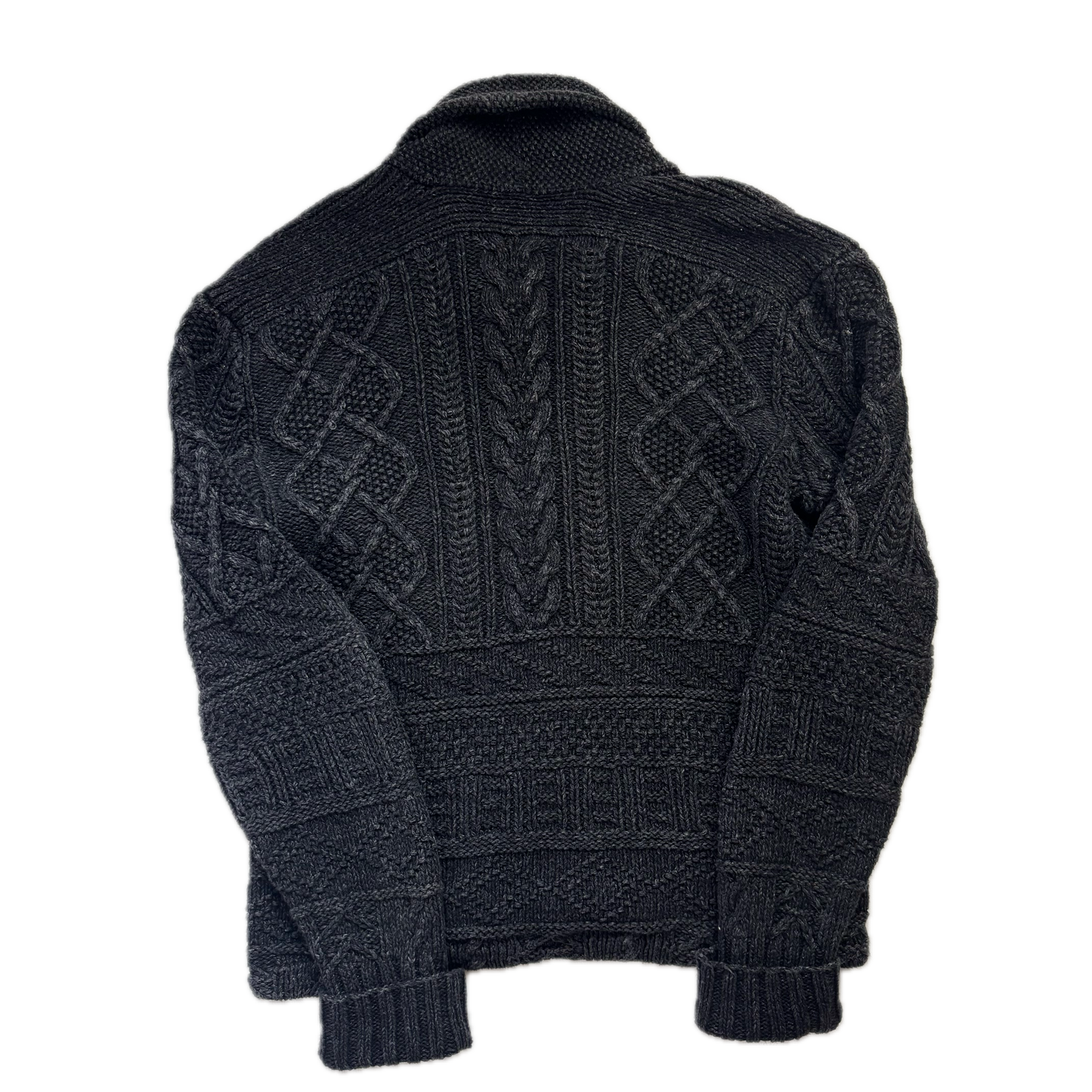 RRL Dark Grey Hand Knit Cable Shawl-Collar Cardigan - S