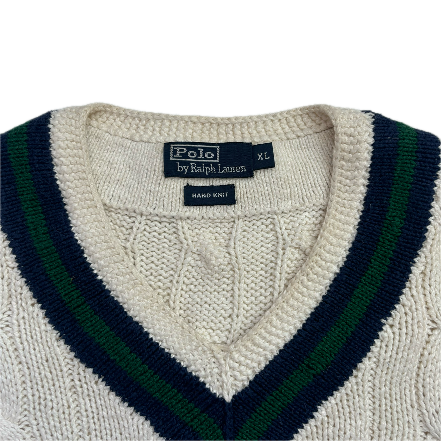 Ivory Cricket Jumper Hand Knit Cableknit (Cotton)- XL