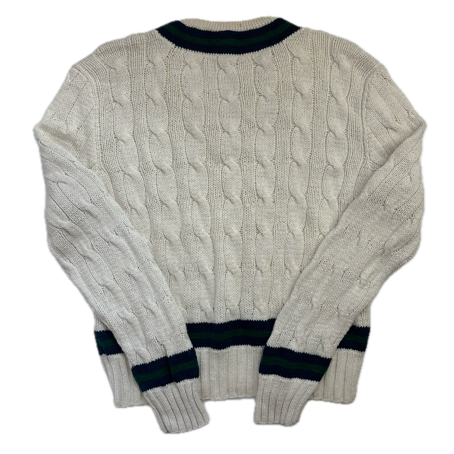 Ivory Cricket Jumper Hand Knit Cableknit (Cotton)- XL