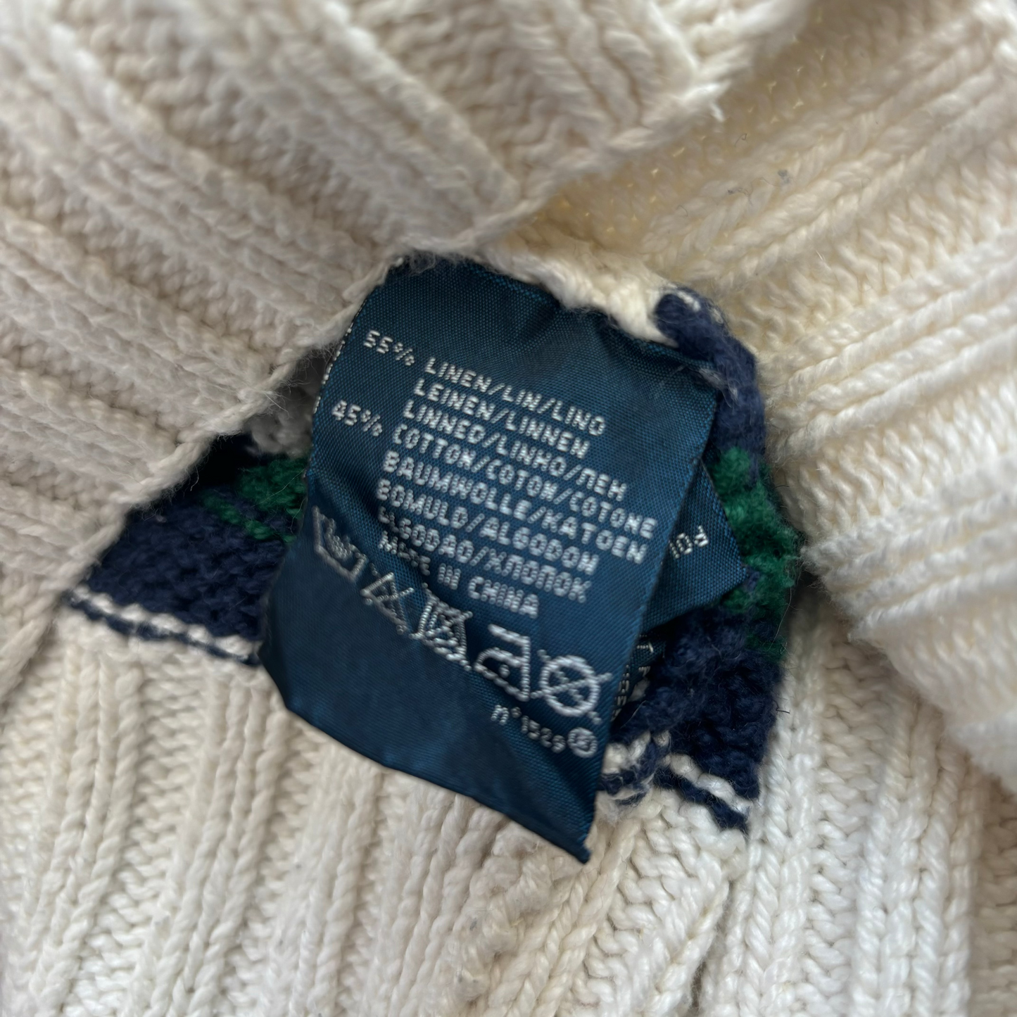 Ivory Cricket Jumper Hand Knit Cableknit (Cotton)- XL