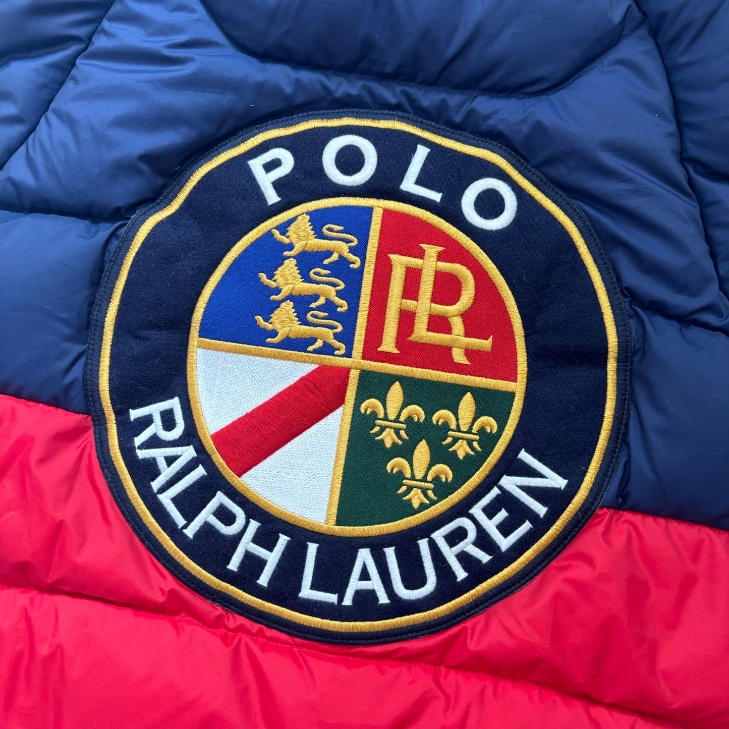 Polo Ralph Lauren Red Navy Cookie Patch Quarter Zip Puffer Vest Retro - L