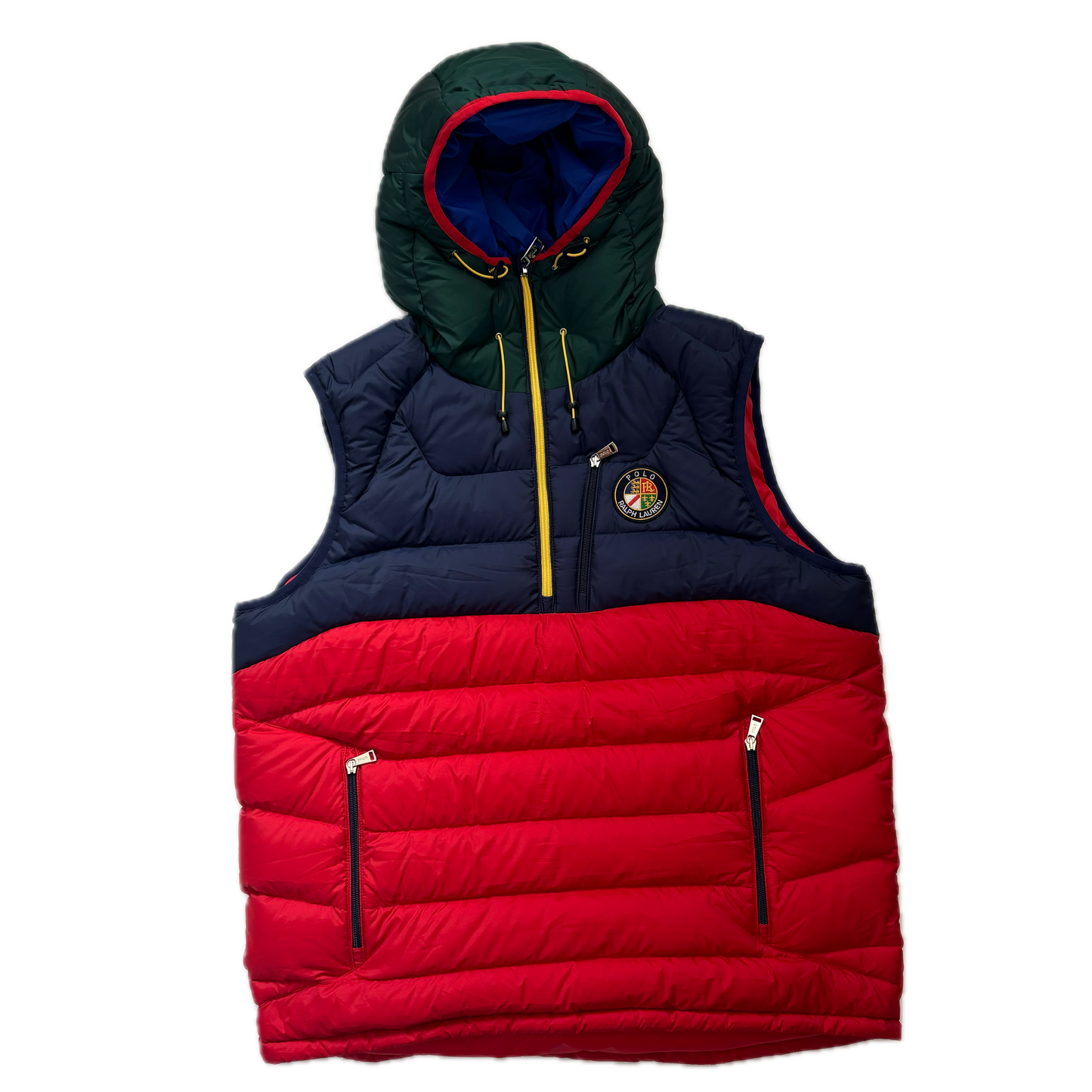 Polo Ralph Lauren Red Navy Cookie Patch Quarter Zip Puffer Vest Retro - L