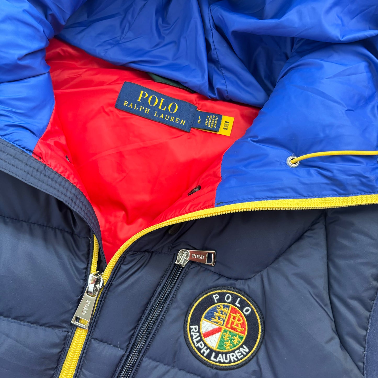 Polo Ralph Lauren Red Navy Cookie Patch Quarter Zip Puffer Vest Retro - L