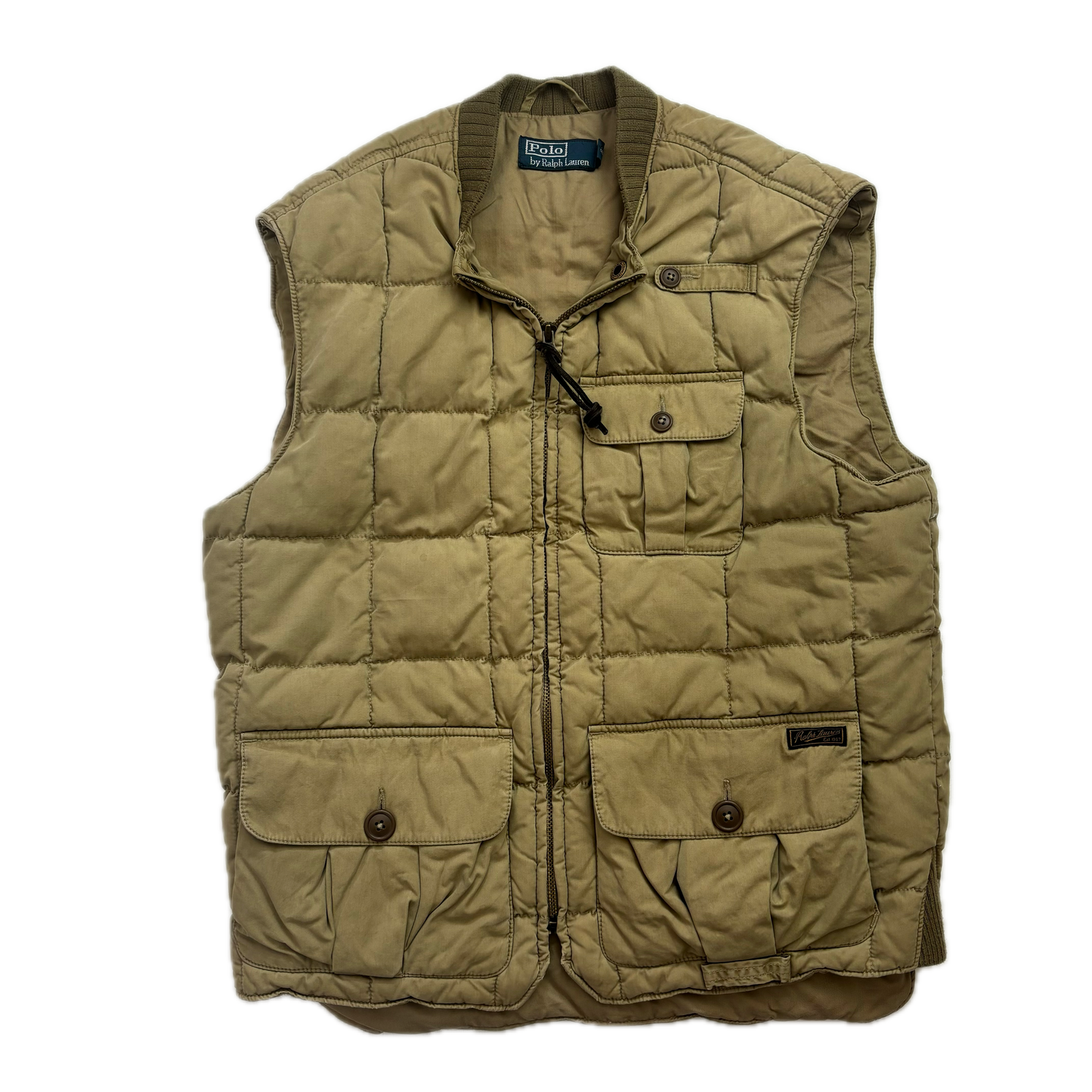 Beige Quilted Puffer Vest Gilet - M