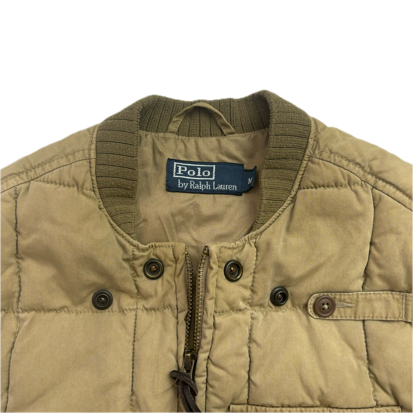 Beige Quilted Puffer Vest Gilet - M