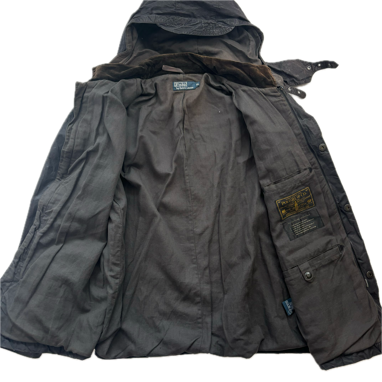 Black Oil Cloth Waxed Utility Jacket Hooded - XL