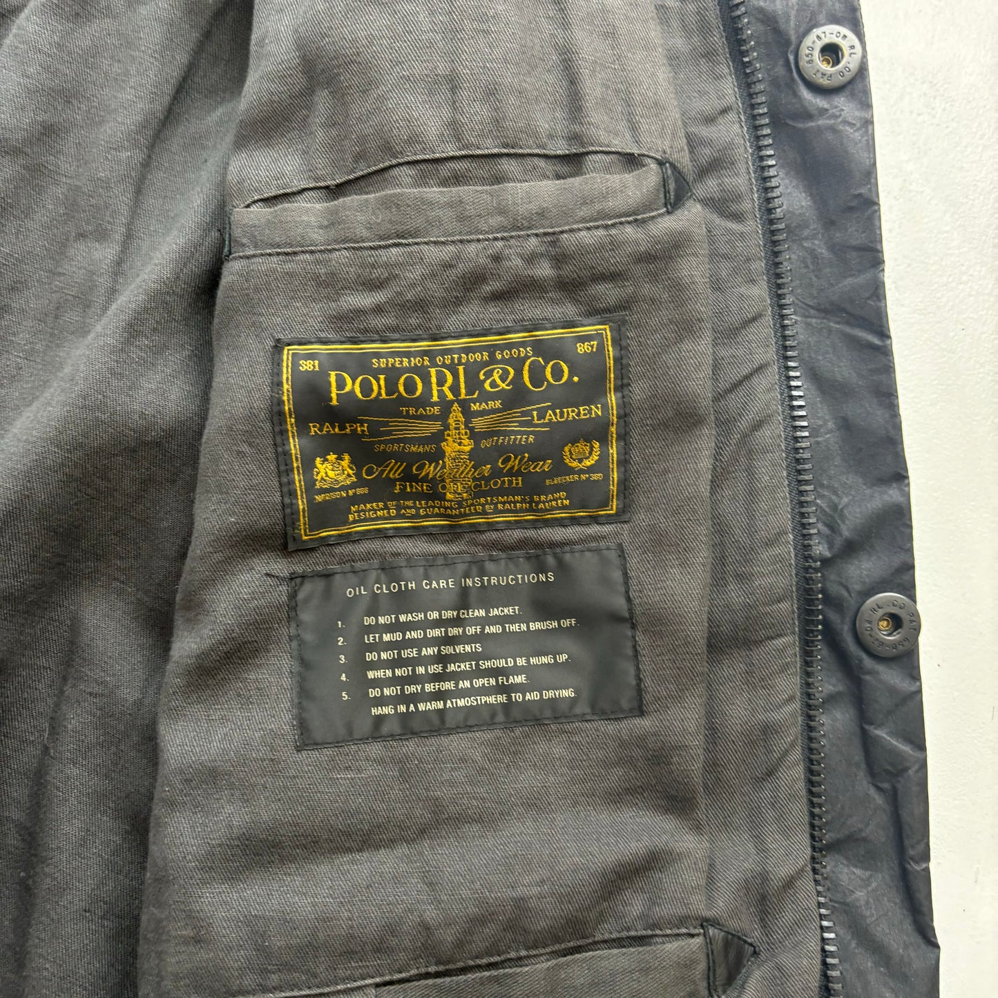 Black Oil Cloth Waxed Utility Jacket Hooded - XL