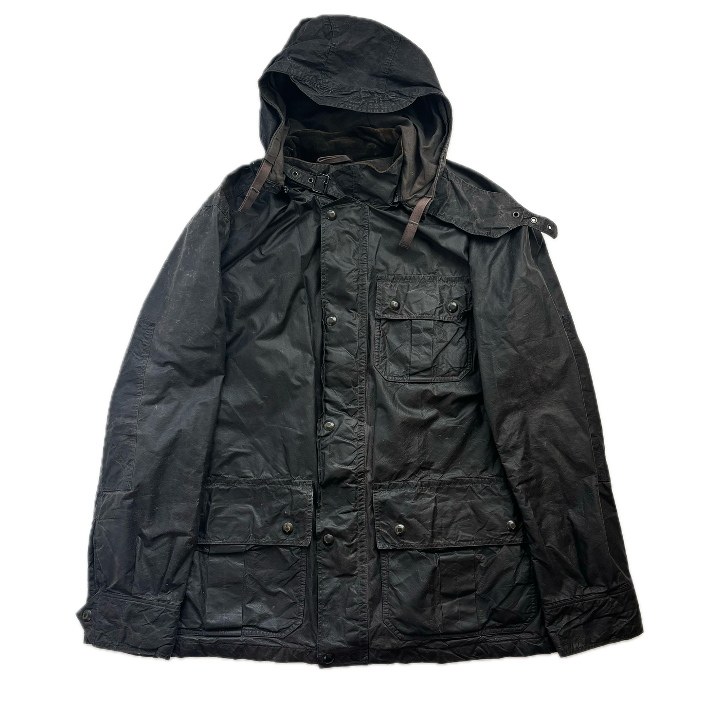 Black Oil Cloth Waxed Utility Jacket Hooded - XL