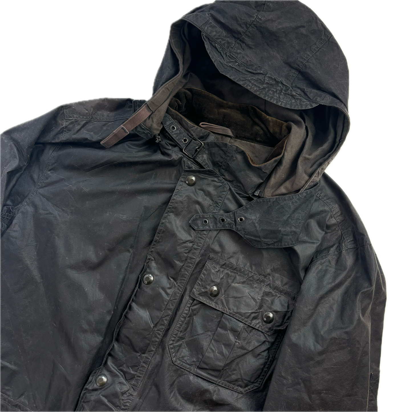 Black Oil Cloth Waxed Utility Jacket Hooded - XL