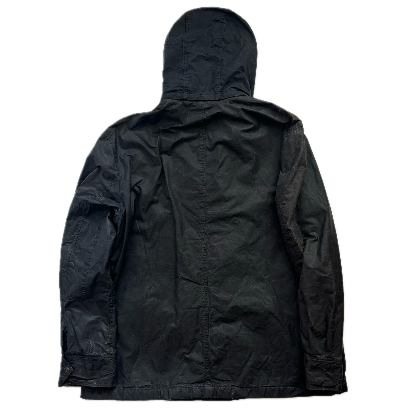 Black Oil Cloth Waxed Utility Jacket Hooded - XL