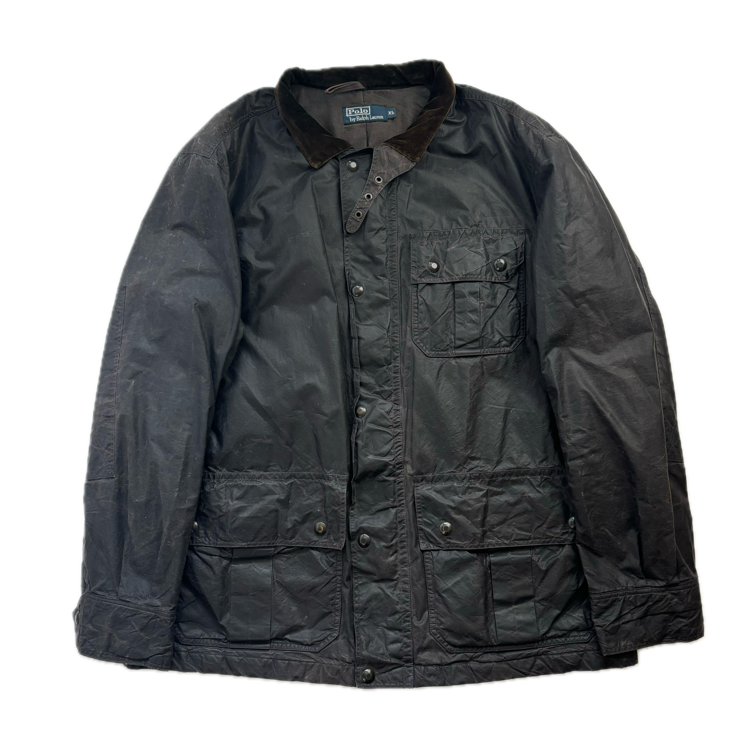 Black Oil Cloth Waxed Utility Jacket Hooded - XL