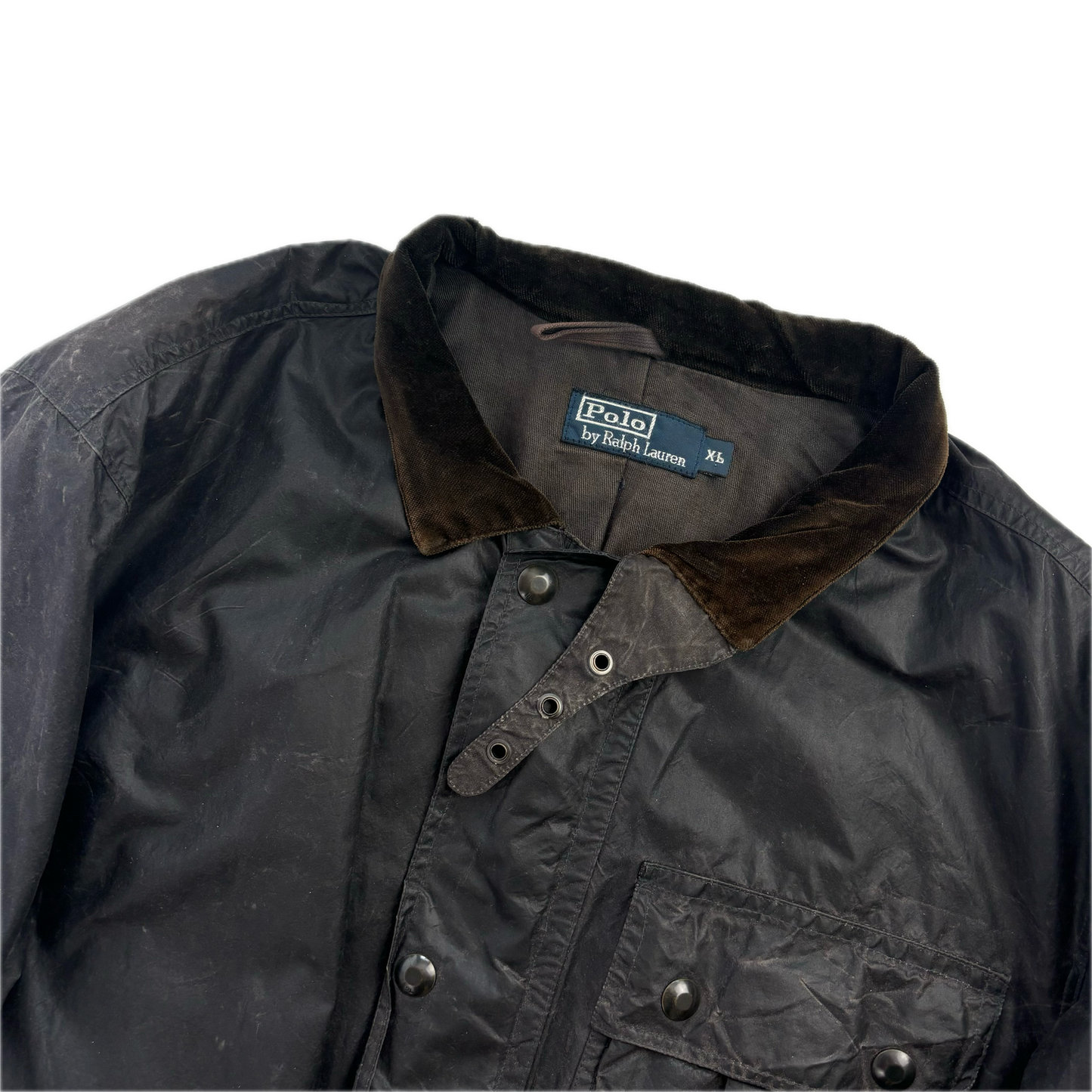 Black Oil Cloth Waxed Utility Jacket Hooded - XL