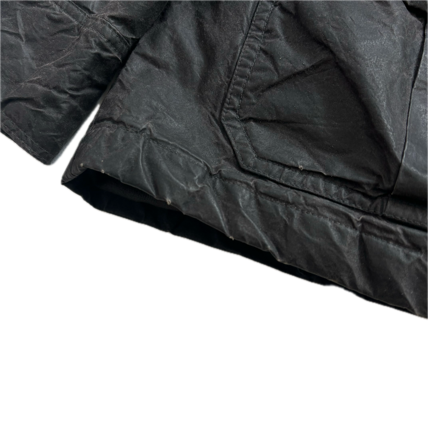 Black Oil Cloth Waxed Utility Jacket Hooded - XL