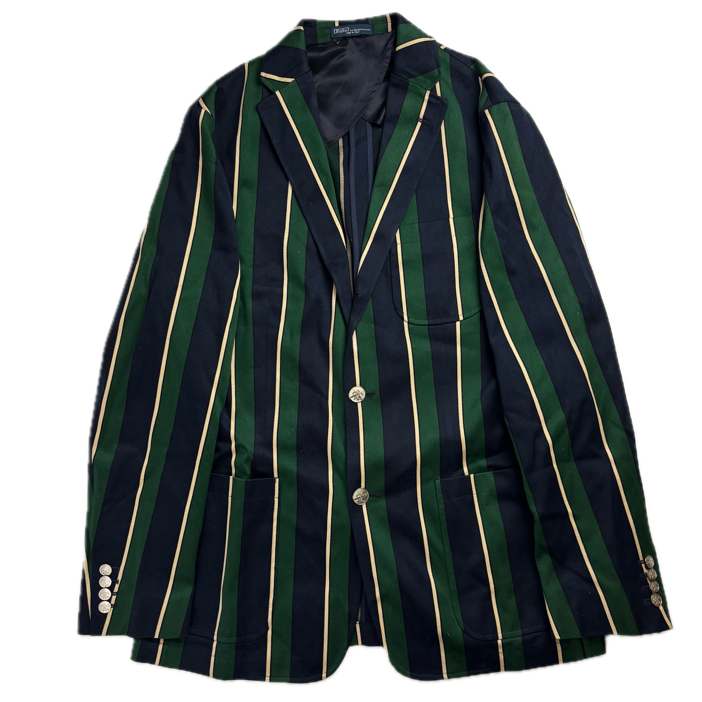 Navy Green Striped Rowing Sports Jacket Blazer - 44L