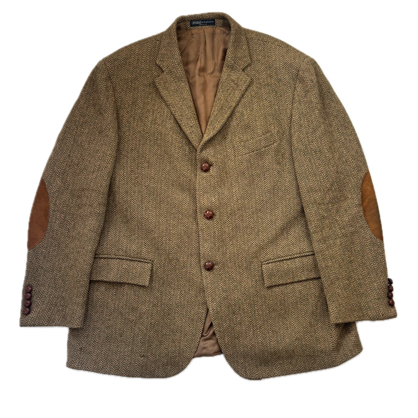 Polo Ralph Lauren Brown Green Herringbone Tweed Blazer Sports Coat Wool - 46R