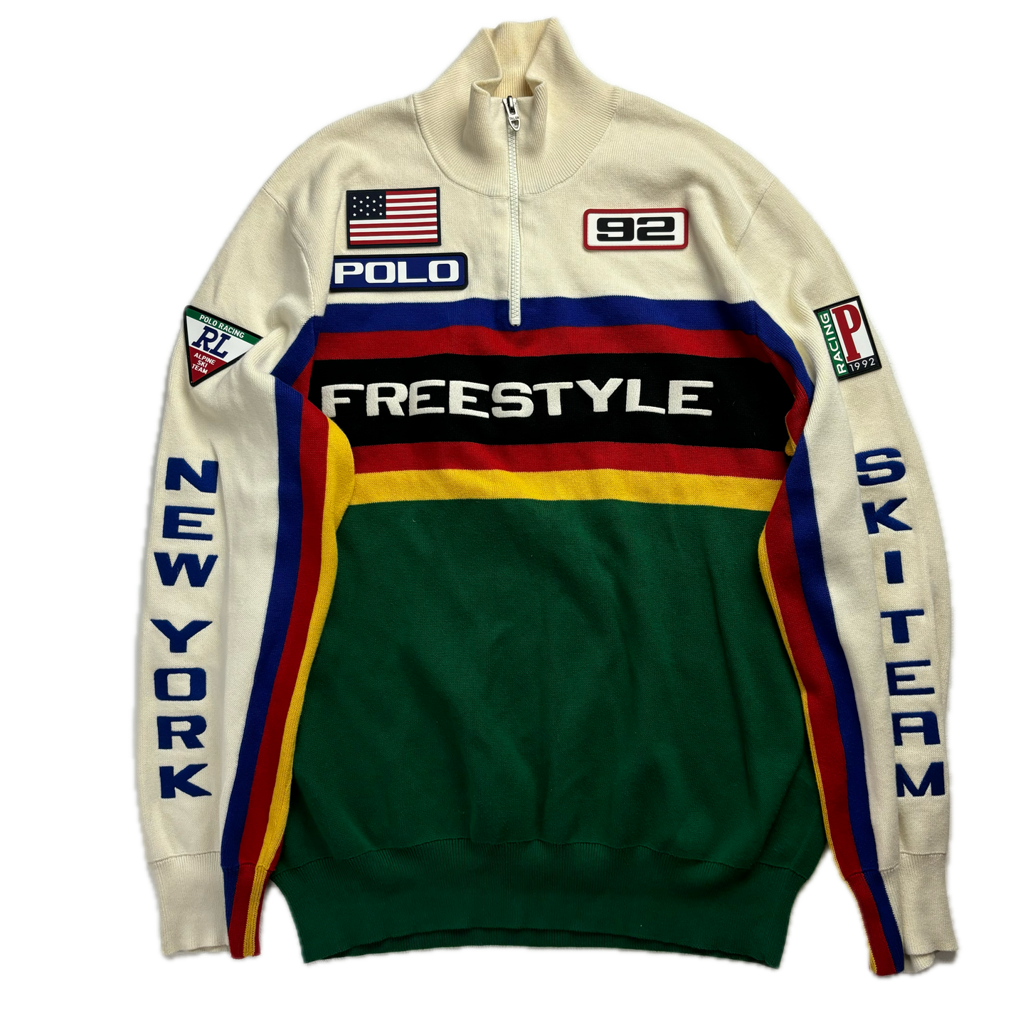 Polo Ralph Lauren Freestyle Ski USA 1/4 Zip Jumper Alpine Racing 1992 Retro