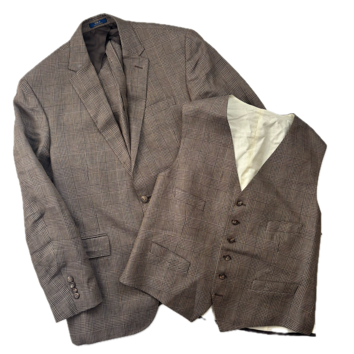 Polo Ralph Lauren Glen Plaid Check Suit Blazer & Waistcoat (Linen) - 44R