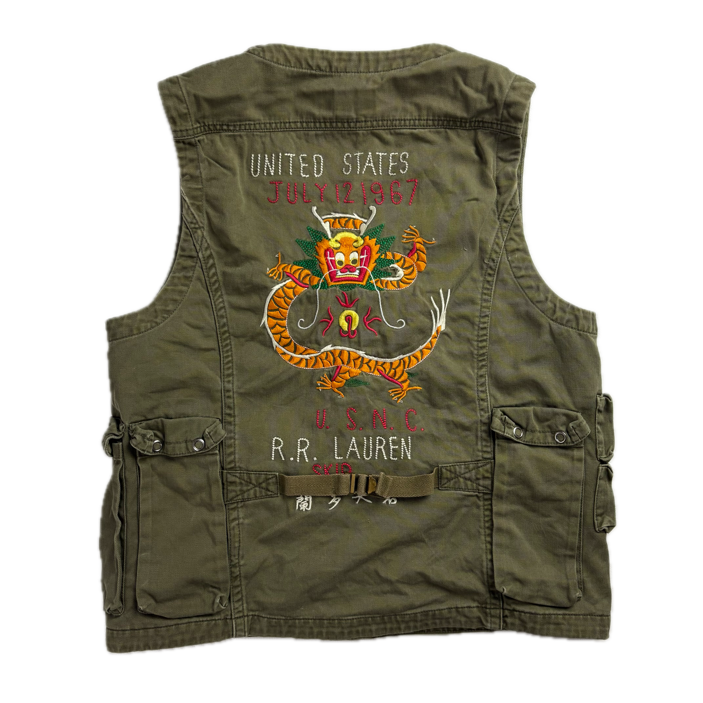 Polo Ralph Lauren Green Utility Vest Military Army Dragon USNC - S