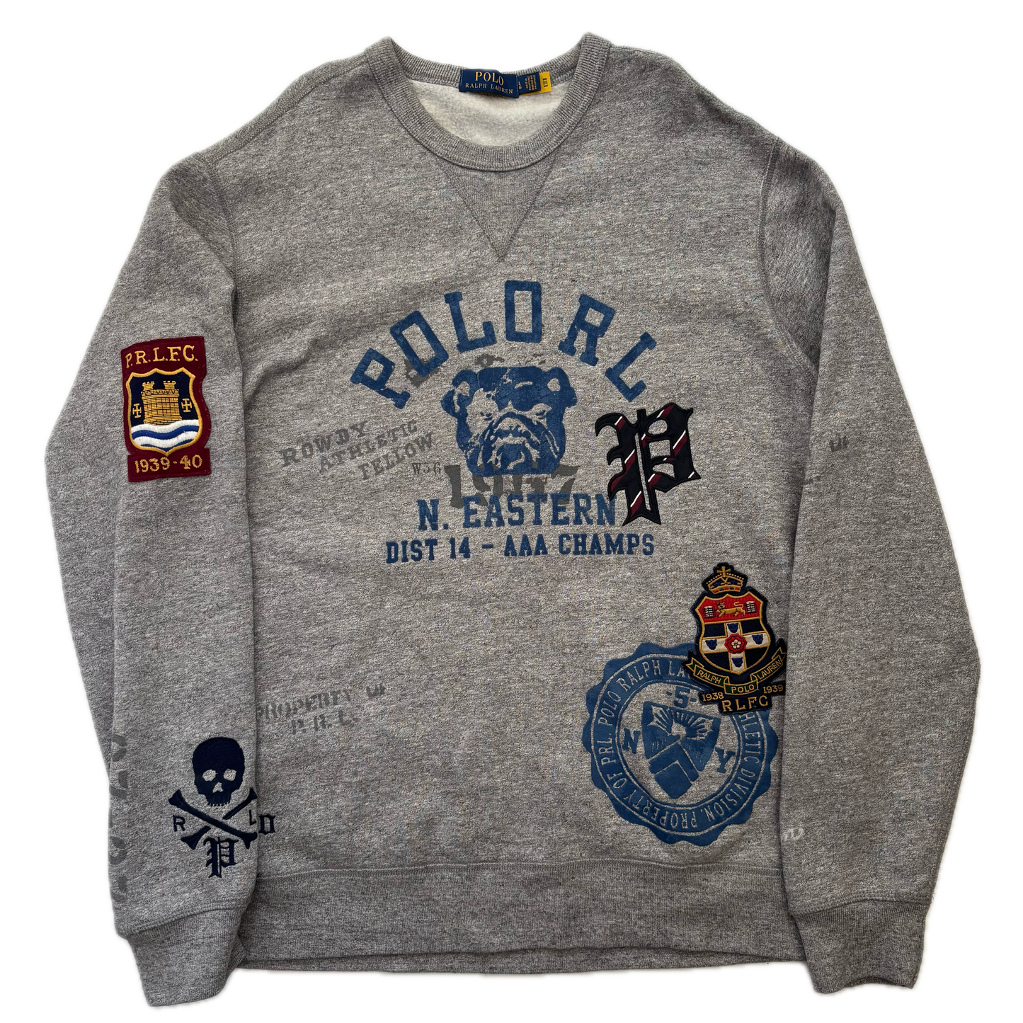 Polo Ralph Lauren Grey Bulldog Collegiate Patches PRLFC Sweatshirt - L