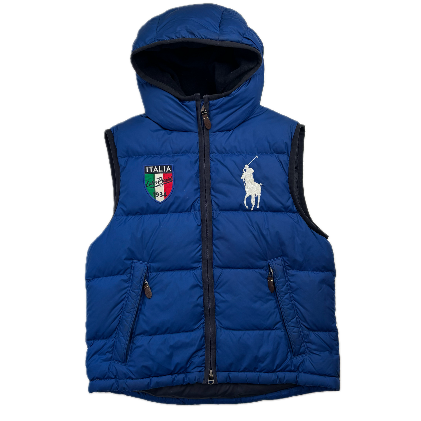 Polo Ralph Lauren Lake Placid Italy Blue Hooded Body Warmer Gilet Down Vest - M