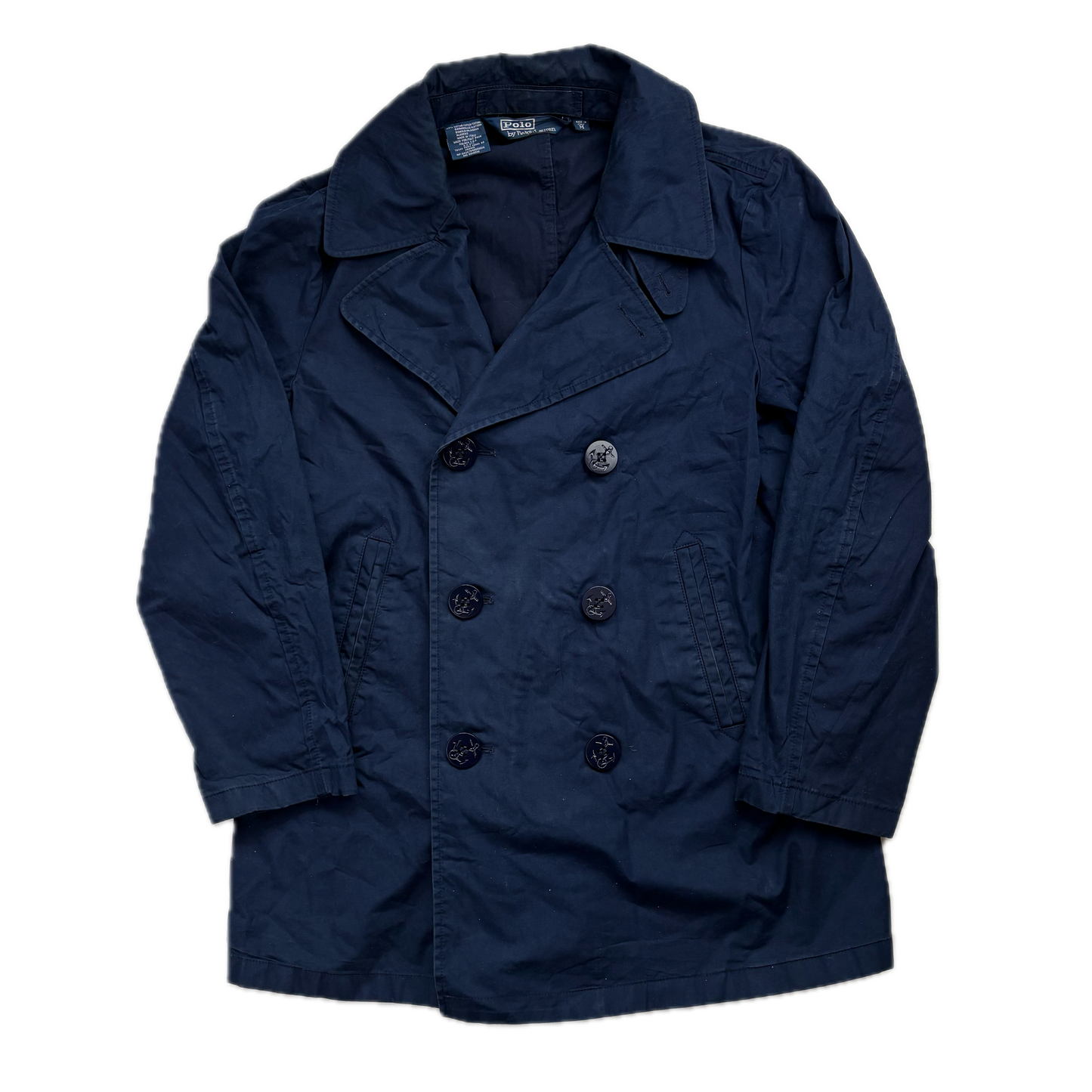 Polo Ralph Lauren Navy Double Breasted Rain Mac Coat Trench - M