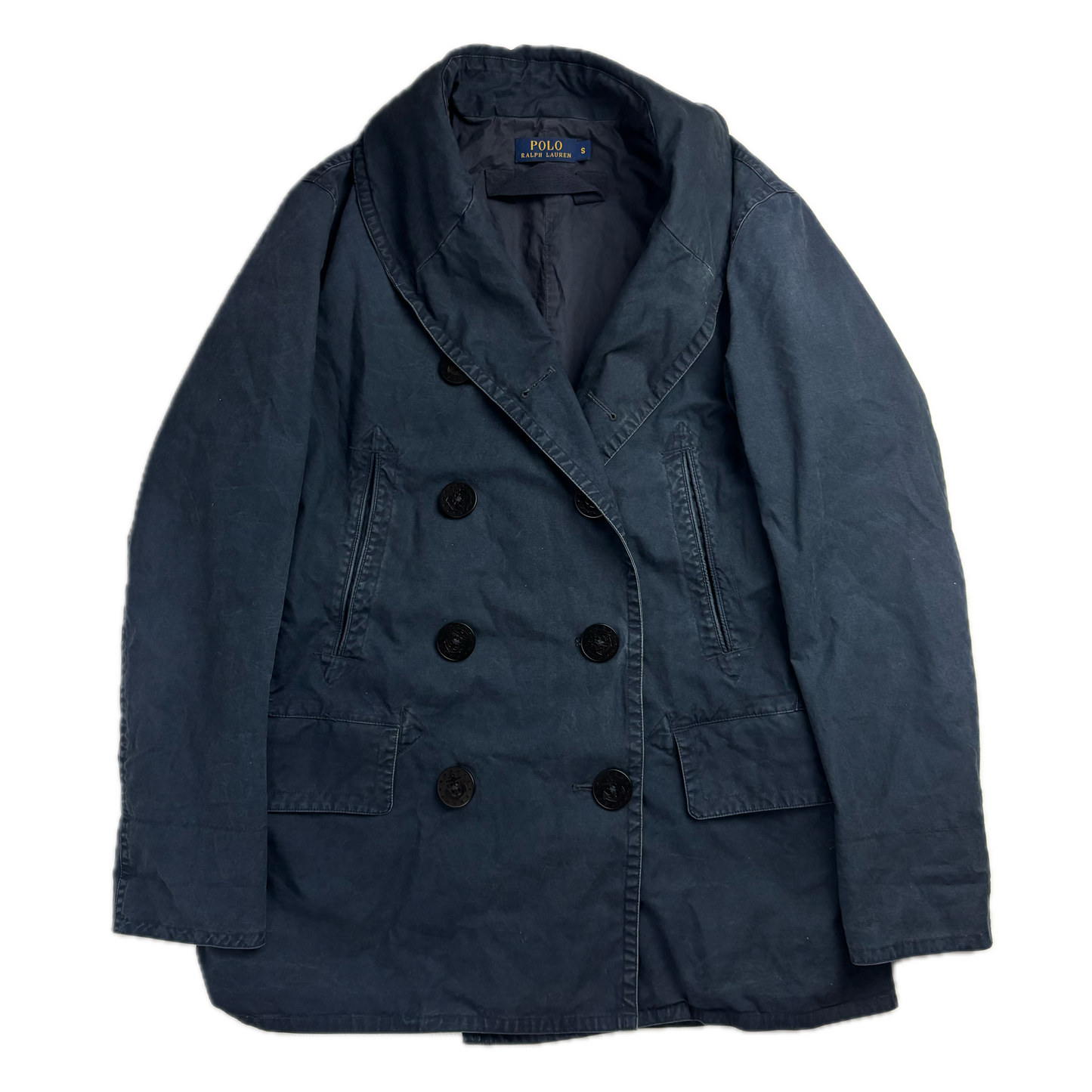 Polo Ralph Lauren Navy Double Breasted Rain Mac Shawl Collar Coat - S