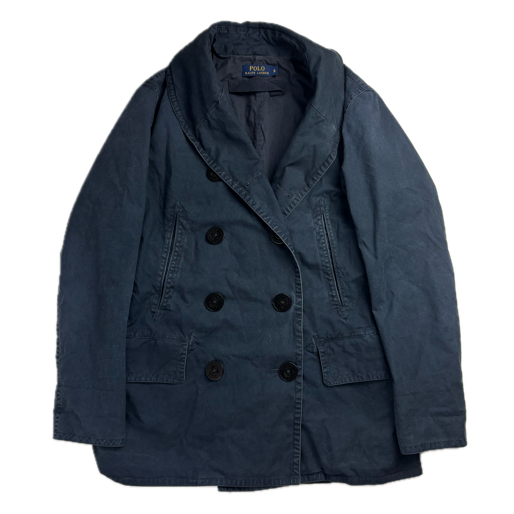 Polo Ralph Lauren Navy Double Breasted Rain Mac Shawl Collar Coat - S