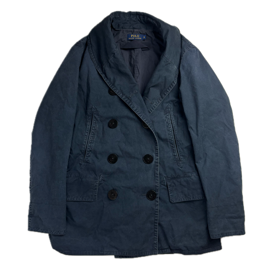 Polo Ralph Lauren Navy Double Breasted Rain Mac Shawl Collar Coat - S